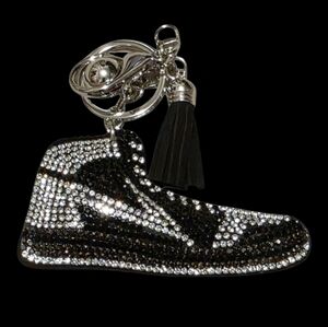 Clear and Black Rhinestone Sneaker Bag Charm | Keychain